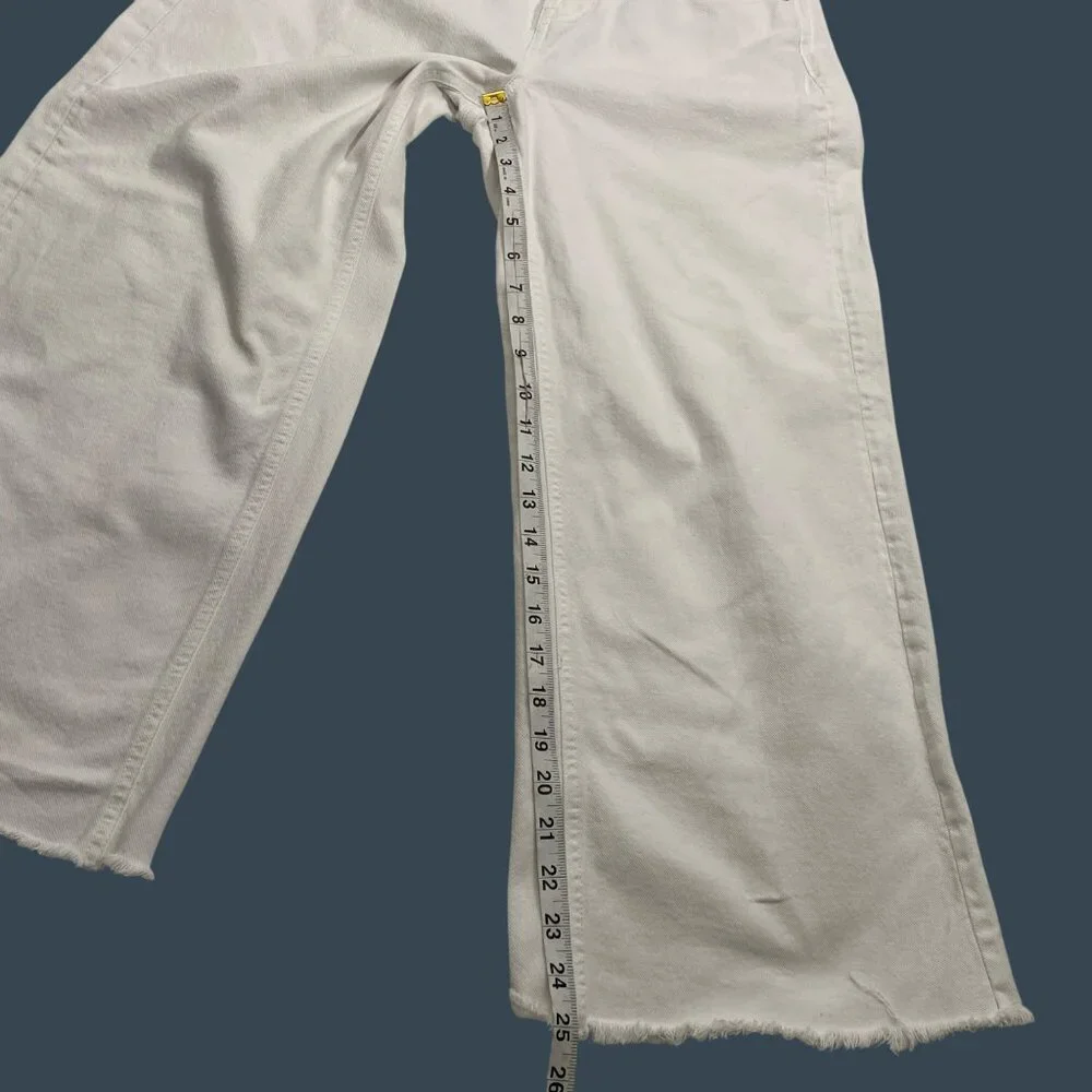 Gap Denim High Rise Wide-Leg Jeans 4/27R White 100% Cotton frayed hem neutral tr - Picture 8 of 10